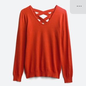 Elegant V-Neck Crisscross Sweater - Fiery Red